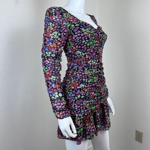 Zara Size XS Ruched Tiered Semi Sheer Resort Floral Print Draped Mini NEW Dress - Picture 10 of 15